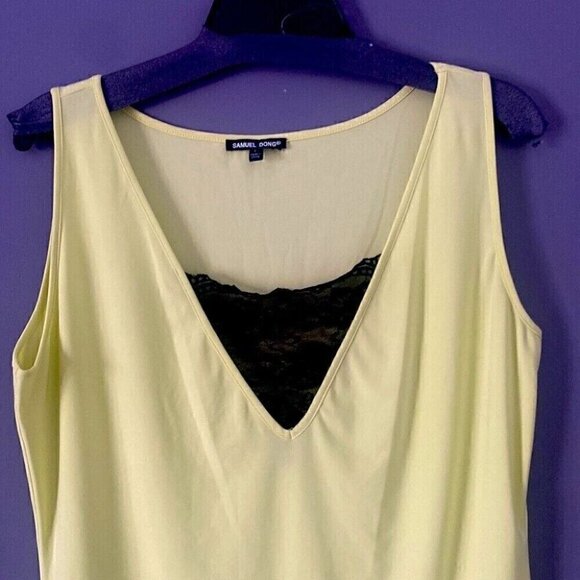 Y2K Dream Samuel Dong Bright Yellow V-Neck Lace Trim Tank Top Large - Picture 2 of 8